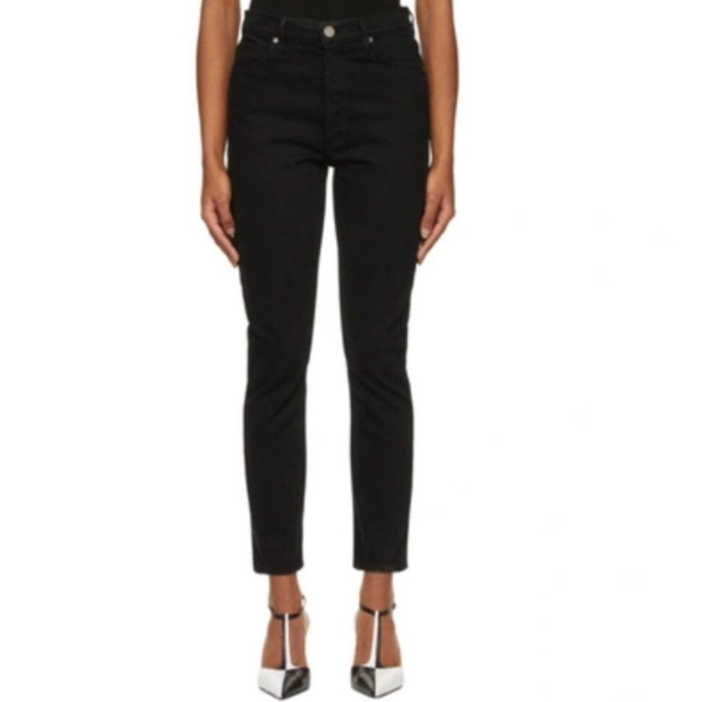 Goldsign Denim Jeans Black Kelvin button fly High Rise ankle Fray jeans